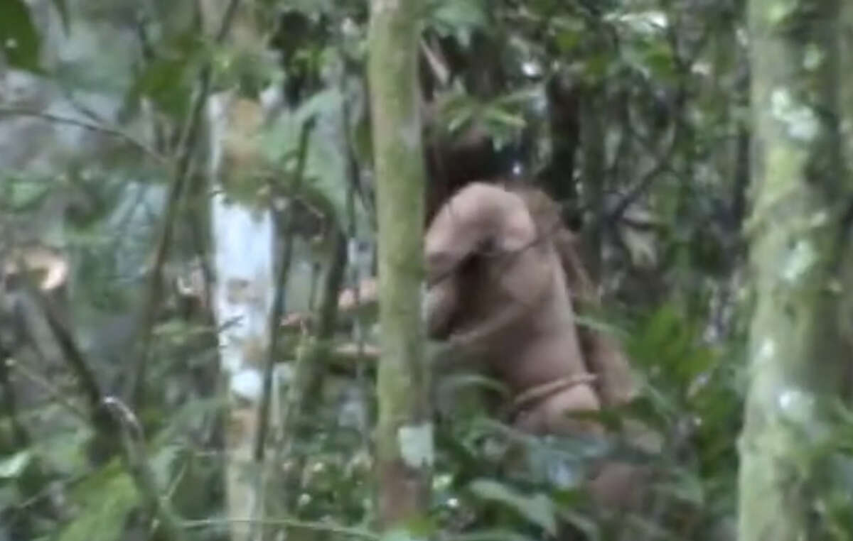 A still from a FUNAI video of The Man of the Hole, filmed during a government monitoring mission.