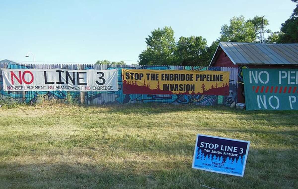 Anti-Line 3 protest placards in Canada.