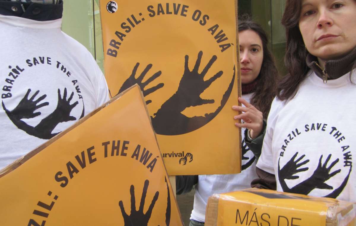 Protesters in Madrid, Spain, handed in a letter to the Brazilian embassy.