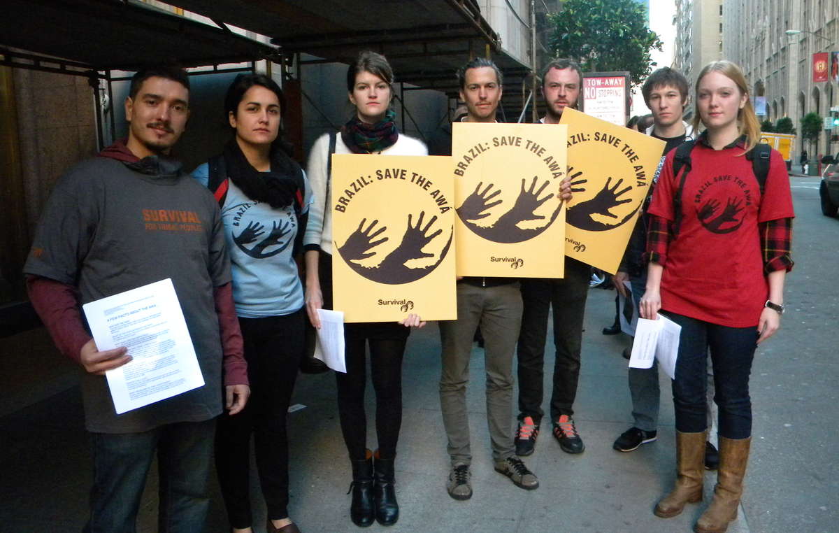 Protesters gathered in front of the Brazilian consulate in San Francisco, California to call on Brazil to save the Awá.