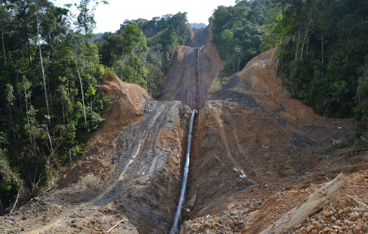 Los 500 km de oleoducto, que está construyendo la petrolera nacional malasia Petronas, cortan en dos el bosque de los penanes y les dificulta la caza.