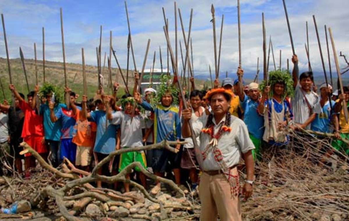 Indigenous people protest near Bagua a week before the violence.