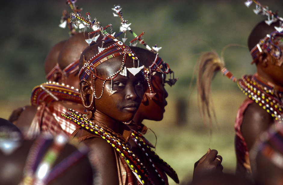 Maasai girls attend the _e-unoto_ ceremony.
