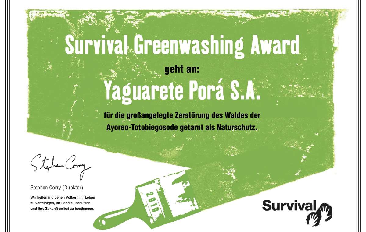 Survivals Greenwashing Award geht an Viehzucht-Unternehmen Yaguarete Porá. © Survival