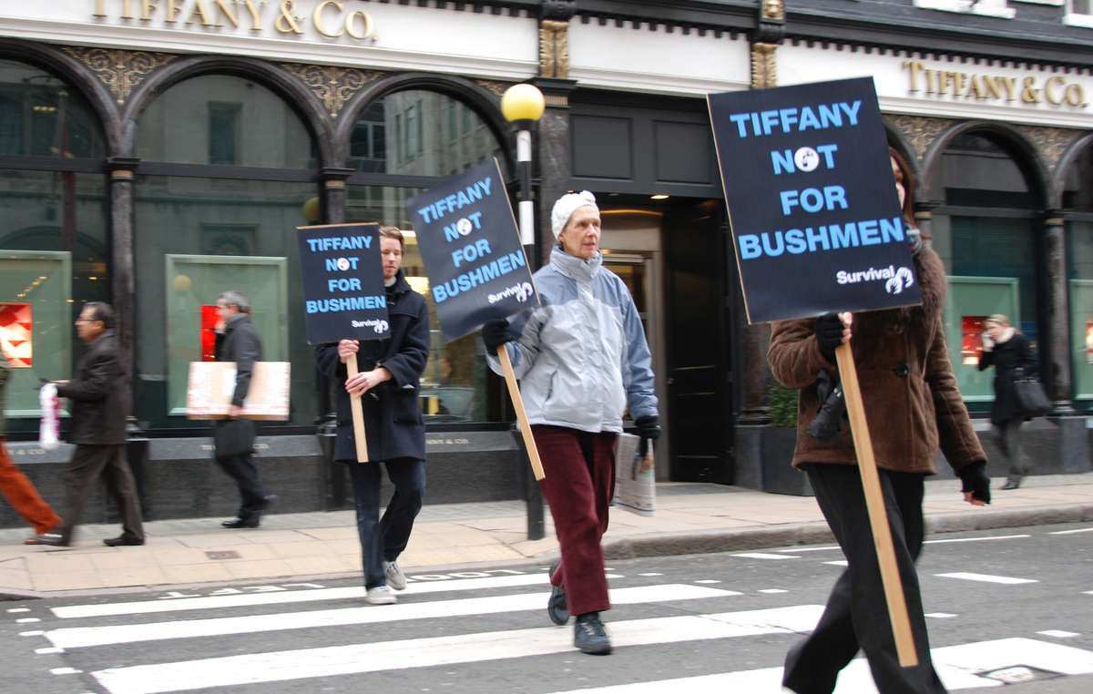 Protestors outside Tiffany's store in London