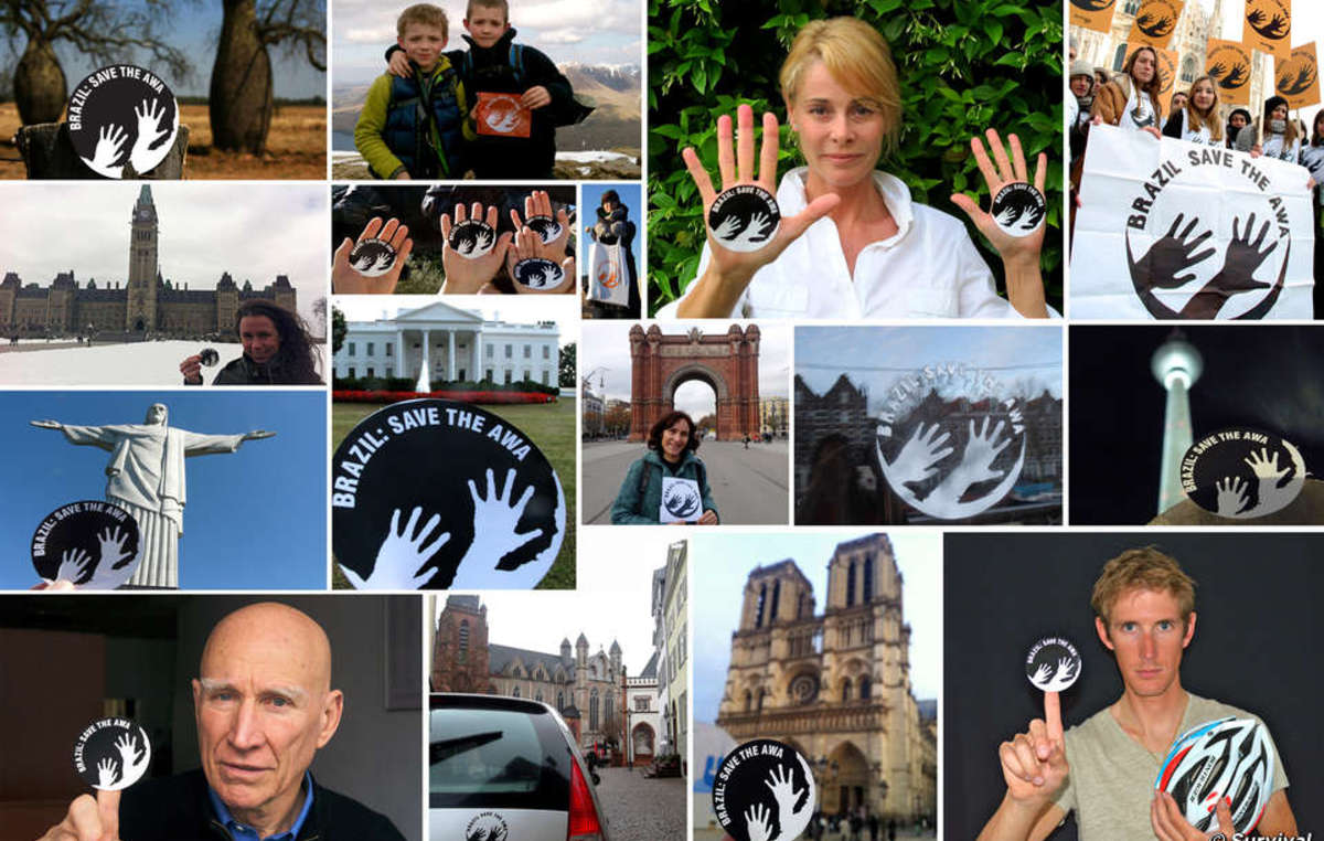 Decenas de personalidades y centenares de simpatizantes de 38 países se fotografiaron con el iconoawá para apoyar la campaña de Survival por los awás.