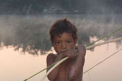 The small Pirahã tribe will be affected by the Madeira river dams in the Western Amazon, Brazil. These mega dams threaten to harm or destroy large areas of land which are home to numerous tribal peoples.