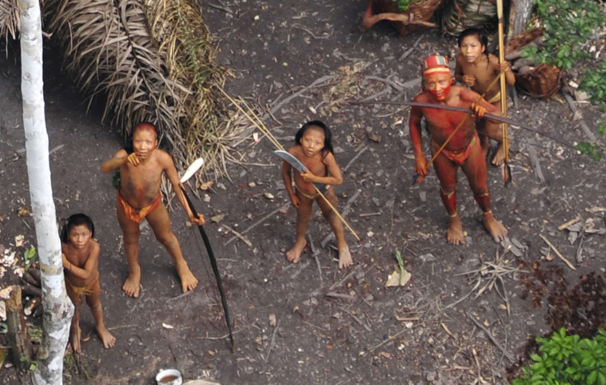 Uncontacted Indians in Brazil seen from the air during a Brazilian government expedition in 2010