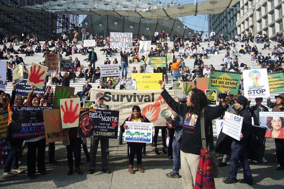 Brazilian Indigenous leader slams Amazon mega-dams in Paris protest
