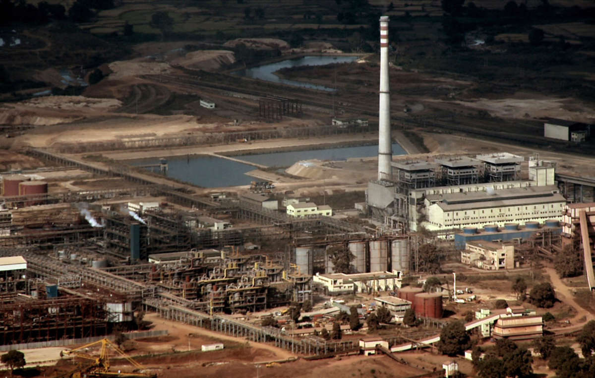 Vedanta's aluminium refinery at Lanjigarh, Odisha, seen from the Niyamgiri Hills