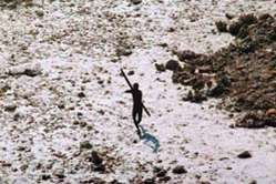 Depois do tsunami de 2004, este membro da tribo Sentinelese foi fotografado lançando uma flecha no ar.