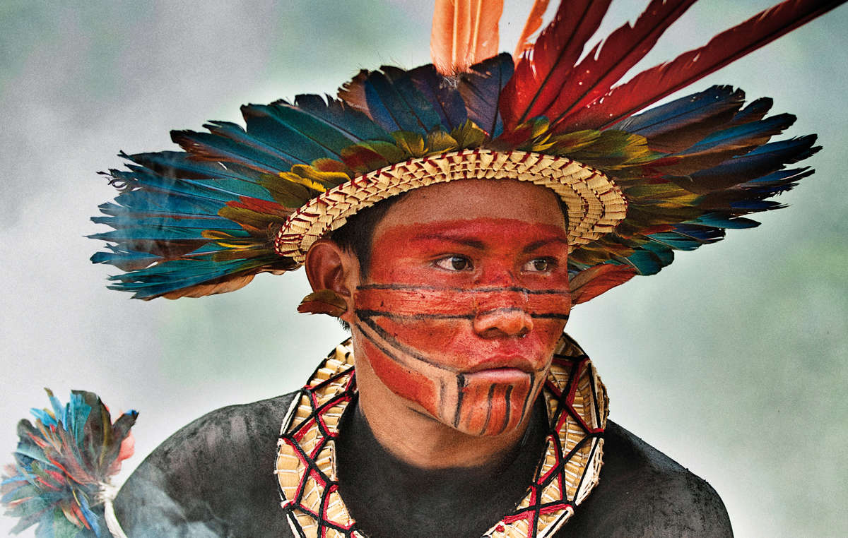 Striking portrait of an Asurini do Tocantins man, the winning entry of Survival International's 45th anniversary photo competition.