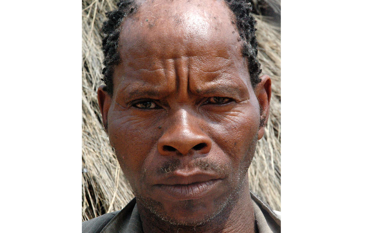 Marama Phologo, a Bushmen man who was arrested, beaten and accused of hunting, Botswana. The Bushmen rely heavily upon hunting and gathering to feed their families.